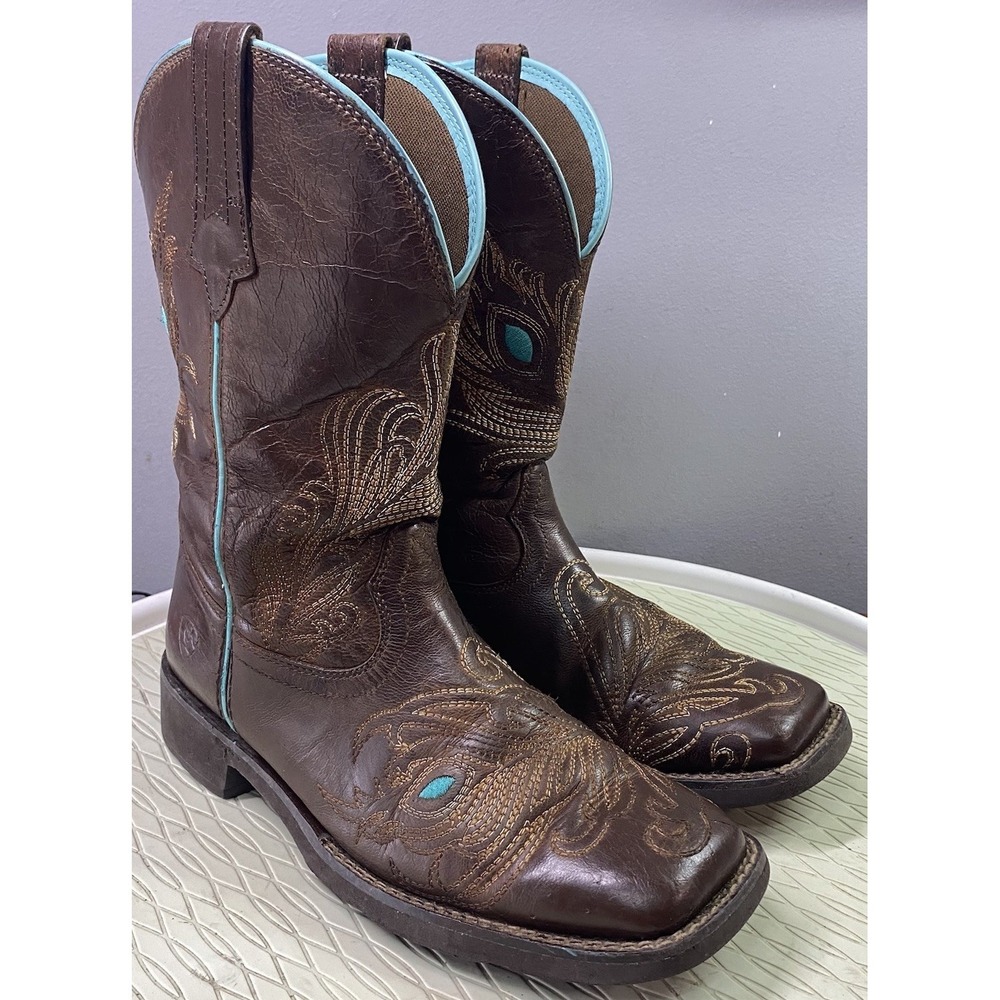 ARIAT BRIGHT EYES II Womens Western Leather Brown&Teal Cowboy Boots Cowgirl 6 B
